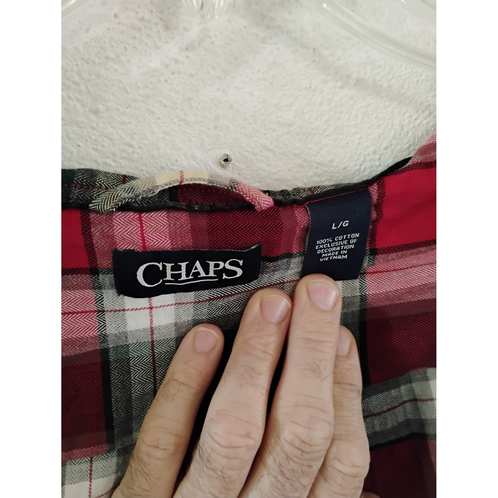 Chaps Mens Large Red Black White Plaid Long Sleeve Cotton Button Down Shirt